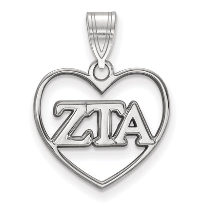 Sterling Silver Rhodium Plated Logoart Zeta Tau Alpha Sorority Greek Letters Heart Pendant