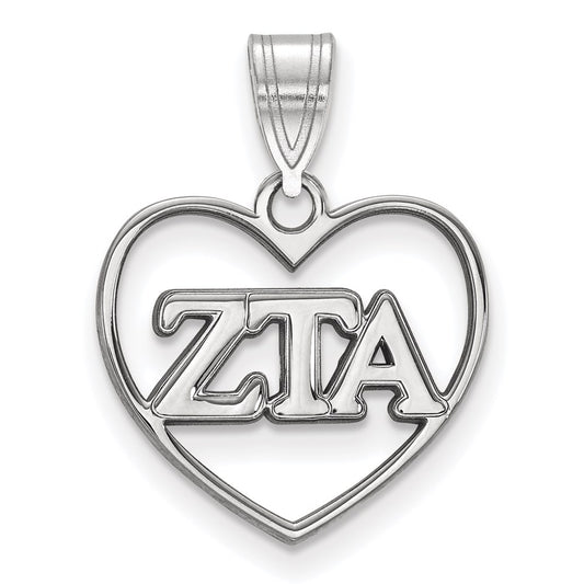 Sterling Silver Rhodium Plated Logoart Zeta Tau Alpha Sorority Greek Letters Heart Pendant