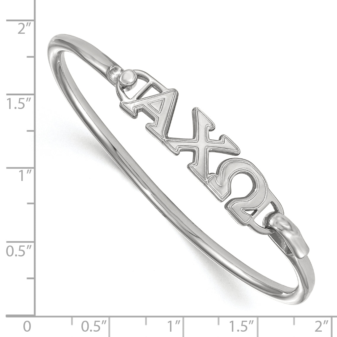 Sterling Silver S. Rh Plated Logoart Alpha Chi Omega Small Hook And Clasp Bangle