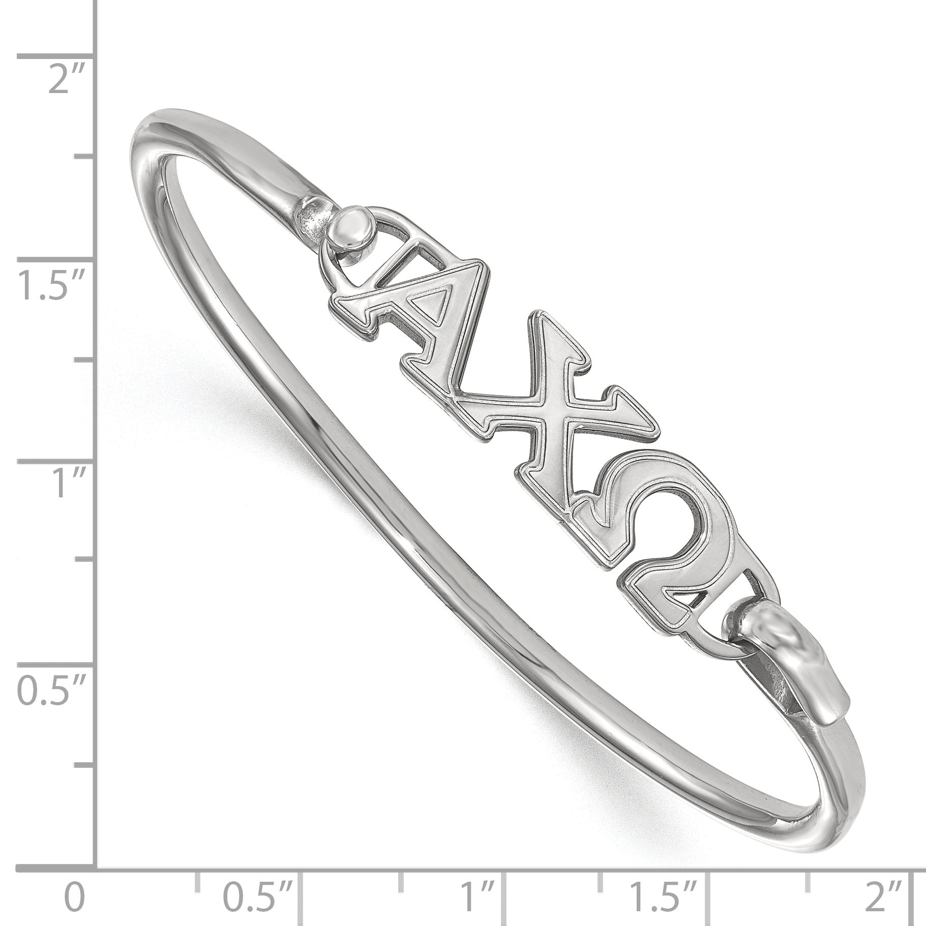 Sterling Silver S. Rh Plated Logoart Alpha Chi Omega Small Hook And Clasp Bangle