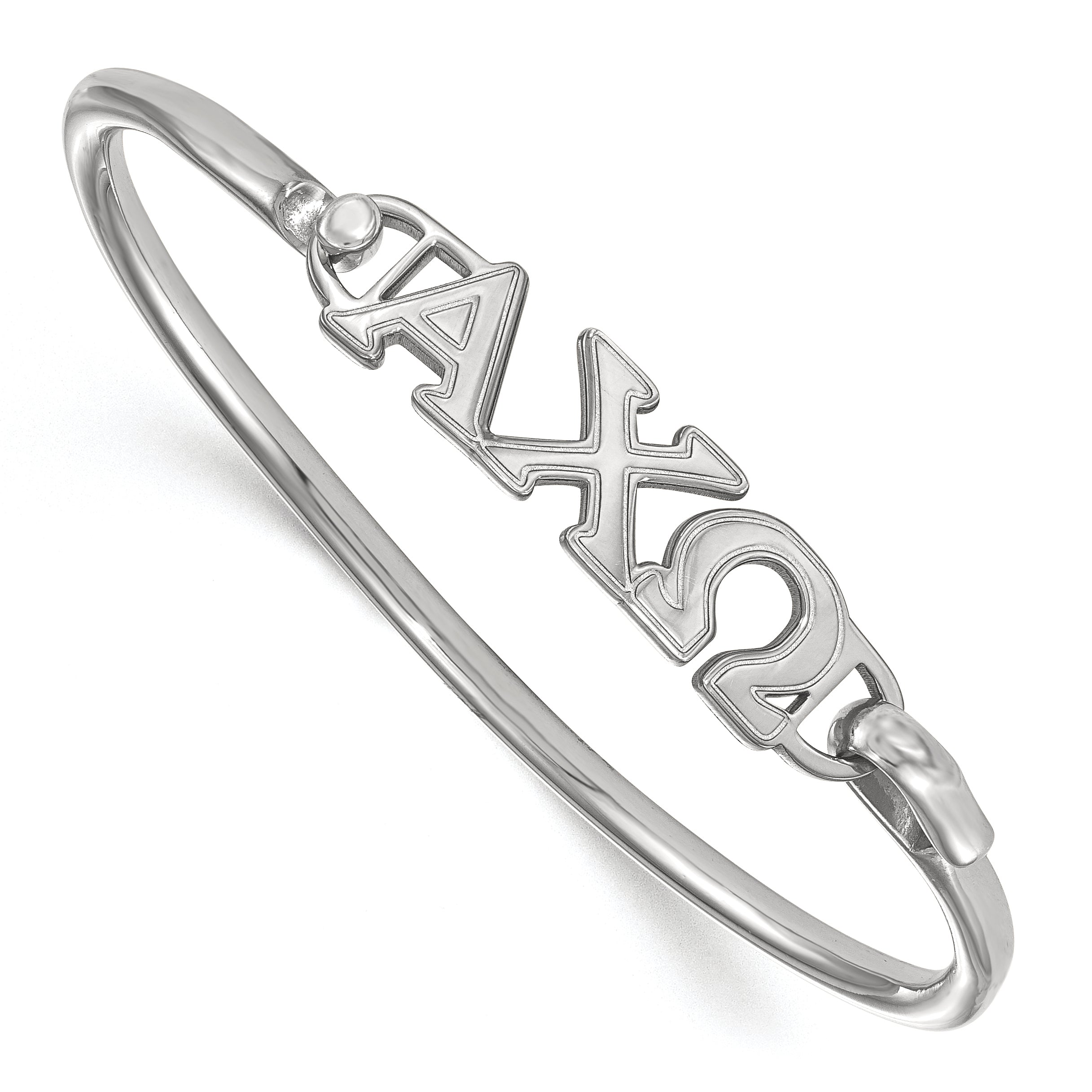 Sterling Silver S. Rh Plated Logoart Alpha Chi Omega Small Hook And Clasp Bangle