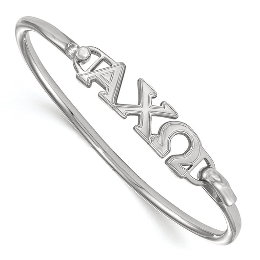Sterling Silver S. Rh Plated Logoart Alpha Chi Omega Small Hook And Clasp Bangle