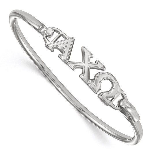 Sterling Silver S. Rh Plated Logoart Alpha Chi Omega Large Hook And Clasp Bangle
