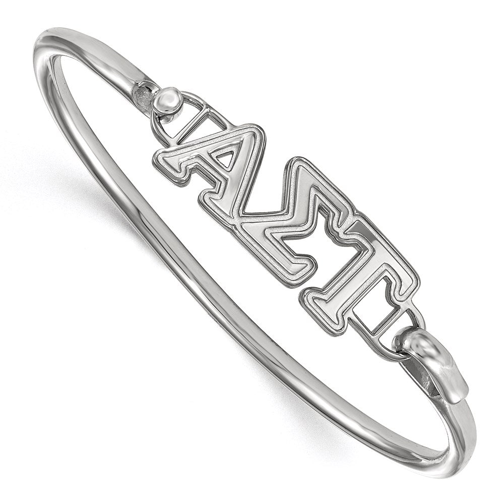 Sterling Silver S. Rh Plated Logoart Alpha Sigma Tau Small Hook And Clasp Bangle