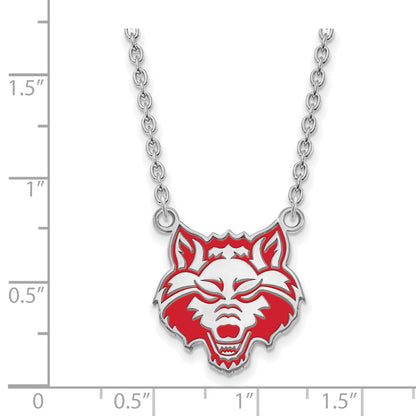 Sterling Silver Rhodium Plated Logoart Arkansas State University Wolf Enameled Large Pendant 18 Inch Necklace