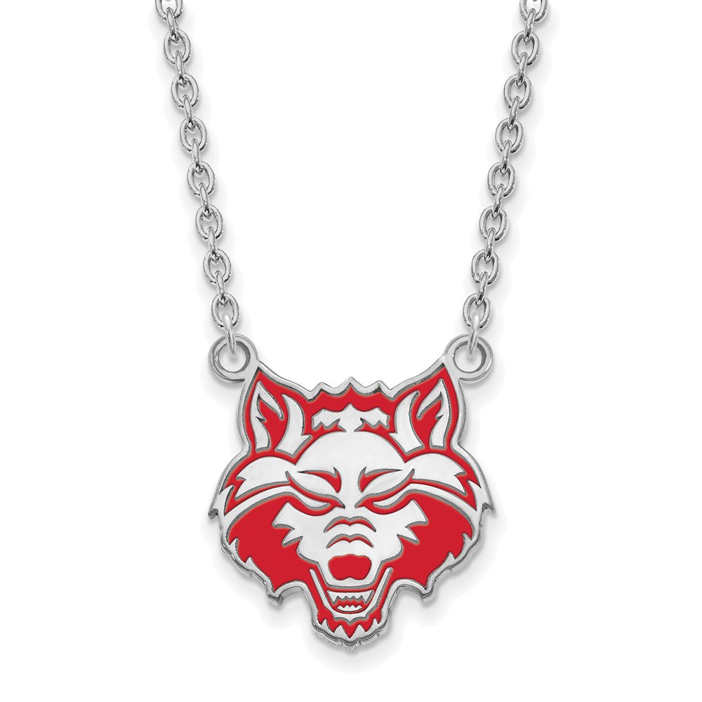 Sterling Silver Rhodium Plated Logoart Arkansas State University Wolf Enameled Large Pendant 18 Inch Necklace