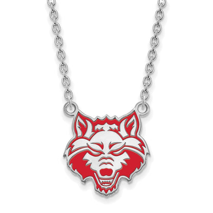 Sterling Silver Rhodium Plated Logoart Arkansas State University Wolf Enameled Large Pendant 18 Inch Necklace