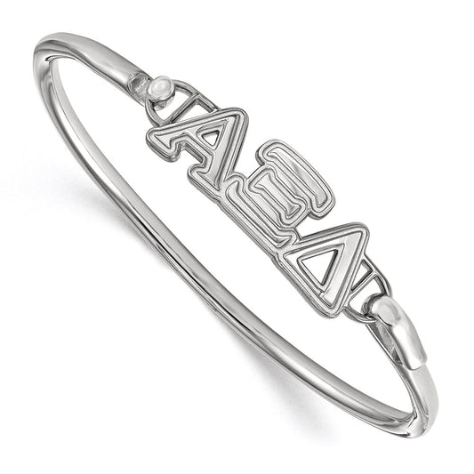 Sterling Silver S. Rh Plated Logoart Alpha Xi Delta Small Hook And Clasp Bangle