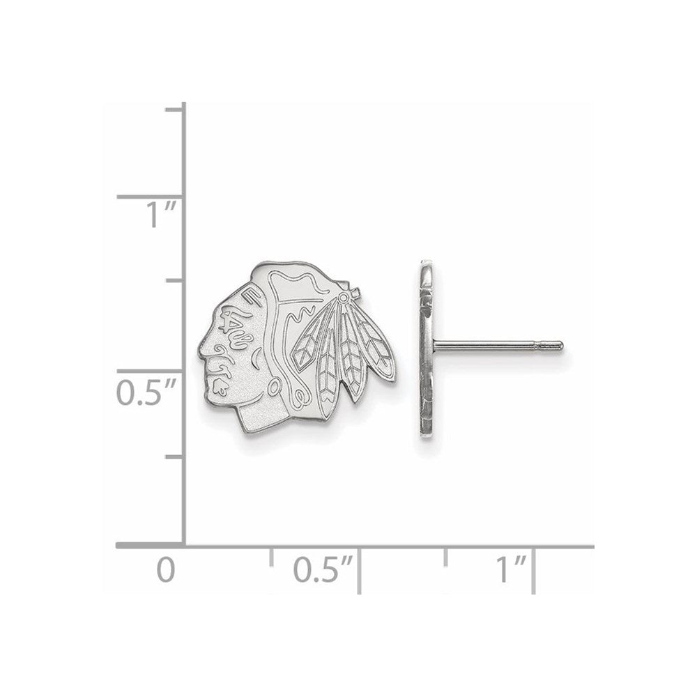 Sterling Silver Rhodium Plated Nhl Logoart Chicago Blackhawks Small Post Earrings