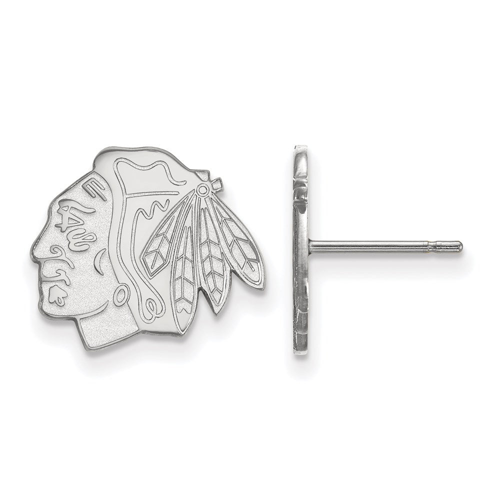 Sterling Silver Rhodium Plated Nhl Logoart Chicago Blackhawks Small Post Earrings
