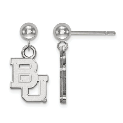 Sterling Silver Rhodium Plated Logoart Baylor University Bears Dangle Ball Post Earrings