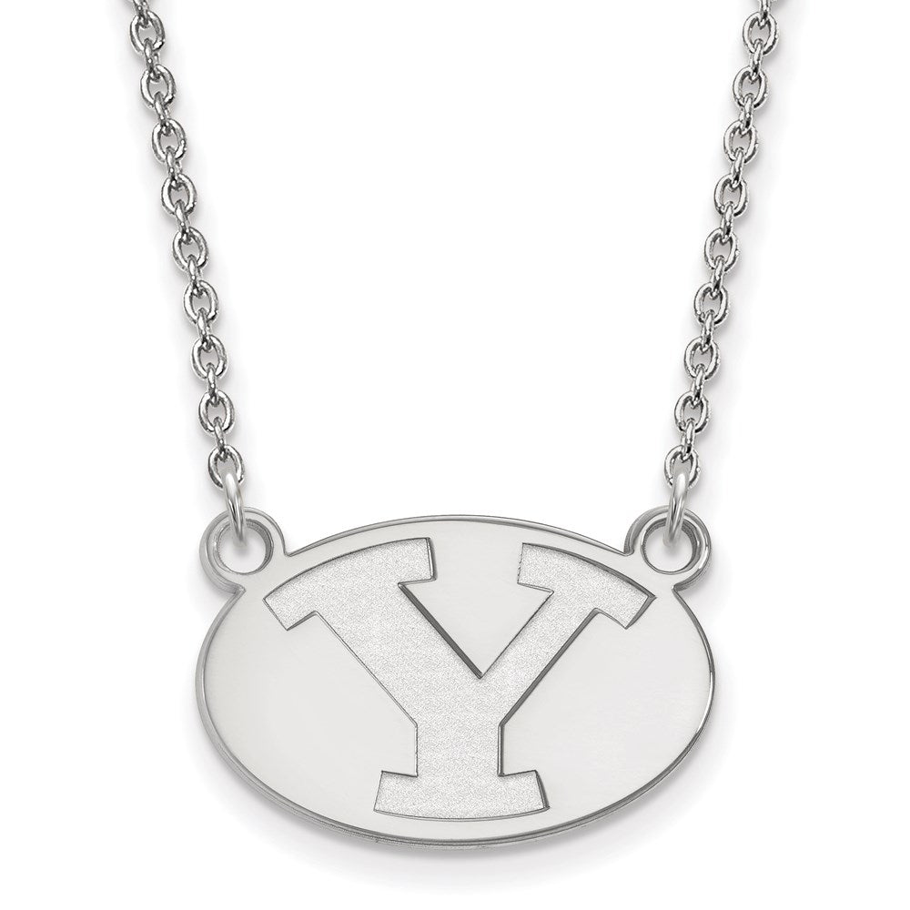 10K White Gold Logoart Brigham Young University Letter Y Small Pendant 18 Inch Necklace