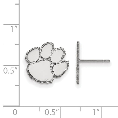 Sterling Silver Rhodium Plated Logoart Clemson University Tiger Paw Small Post Earrings