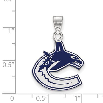 Sterling Silver Rhodium Plated Nhl Logoart Vancouver Canucks Large Enameled Pendant