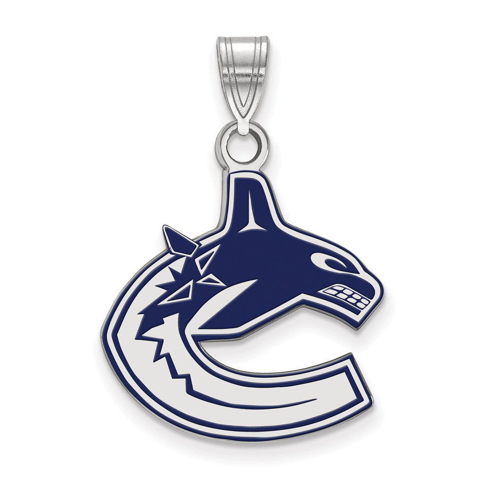 Sterling Silver Rhodium Plated Nhl Logoart Vancouver Canucks Large Enameled Pendant