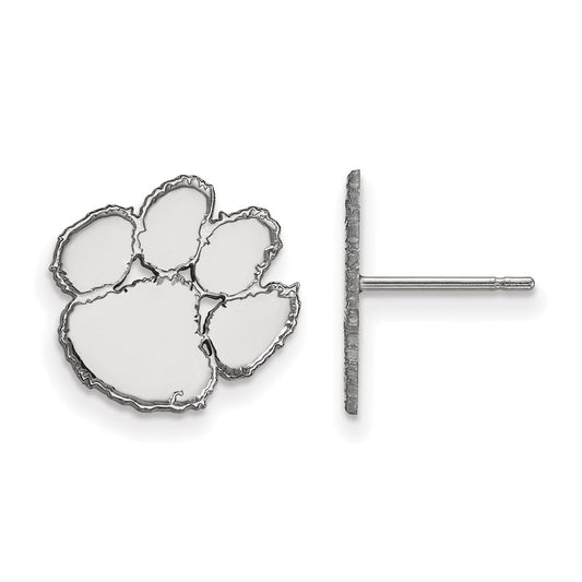 14K White Gold Logoart Clemson University Tiger Paw Small Post Earrings