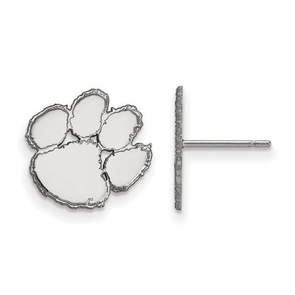 10K White Gold Logoart Clemson University Tiger Paw Small Post Earrings