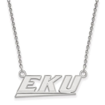 Sterling Silver Rhodium Plated Logoart Eastern Kentucky University E K U Small Pendant 18 Inch Necklace