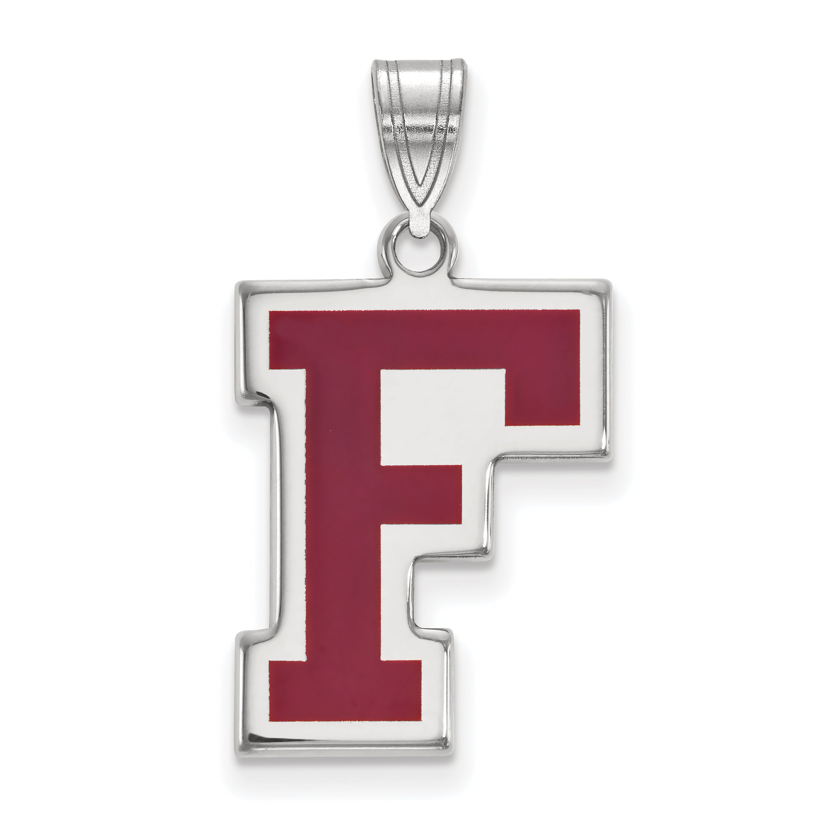 Sterling Silver Rhodium Plated Logoart Fordham University Letter F Large Enameled Pendant