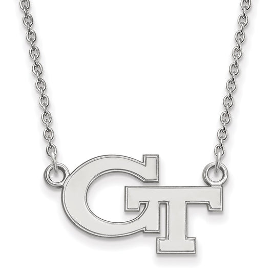 Sterling Silver Rhodium Plated Logoart Georgia Institute Of Technology G T Small Pendant 18 Inch Necklace