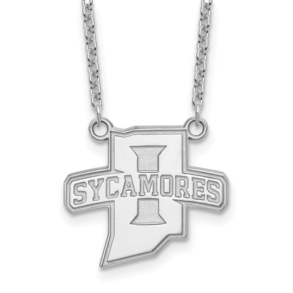 10K White Gold Logoart Indiana State University Sycamores Large Pendant 18 Inch Necklace