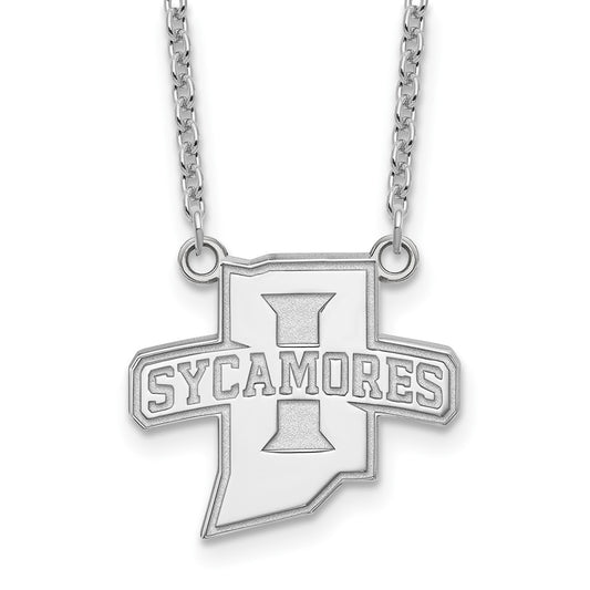 Sterling Silver Rhodium Plated Logoart Indiana State University Sycamores Large Pendant 18 Inch Necklace