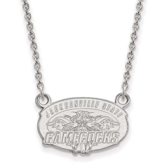 10K White Gold Logoart Jacksonville State University Small Pendant 18 Inch Necklace
