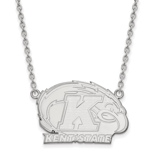 10K White Gold Logoart Kent State University Large Pendant 18 Inch Necklace