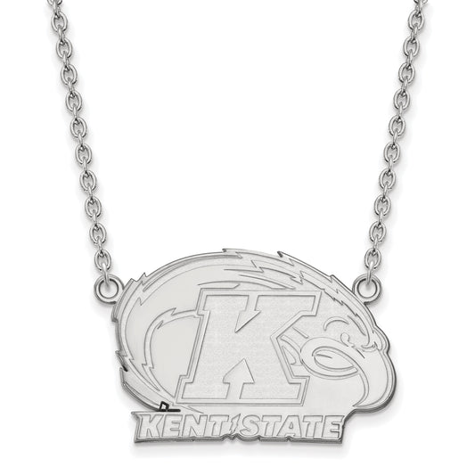 Sterling Silver Rhodium Plated Logoart Kent State University Large Pendant 18 Inch Necklace