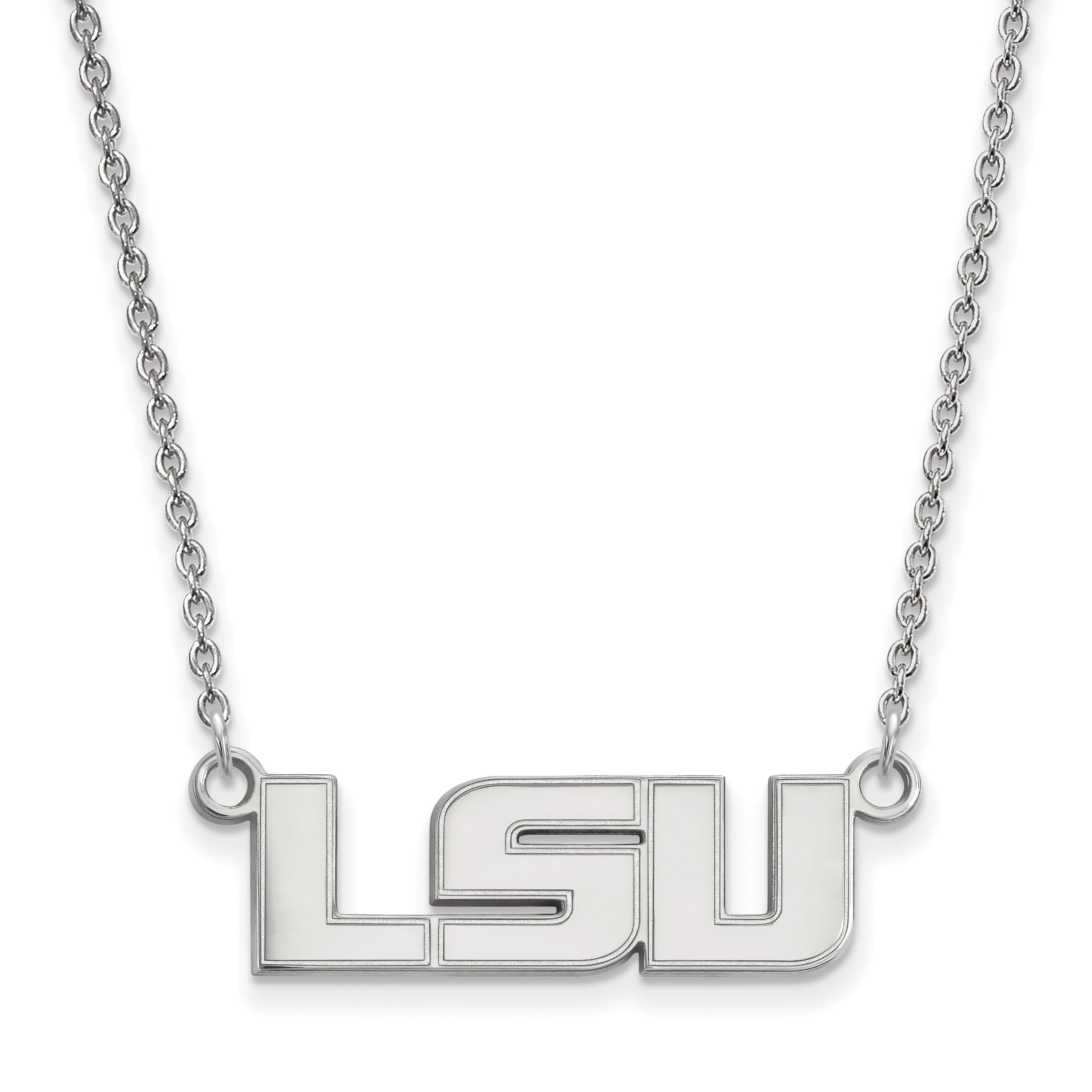 Sterling Silver Rhodium Plated Logoart Louisiana State University L S U Small Pendant 18 Inch Necklace