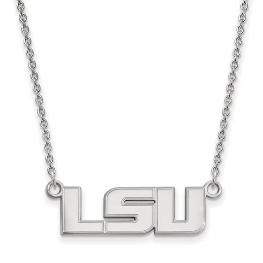 Sterling Silver Rhodium Plated Logoart Louisiana State University L S U Small Pendant 18 Inch Necklace