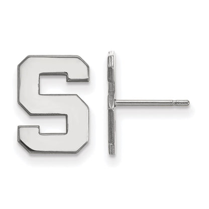 14K White Gold Logoart Michigan State University Letter S Small Post Earrings