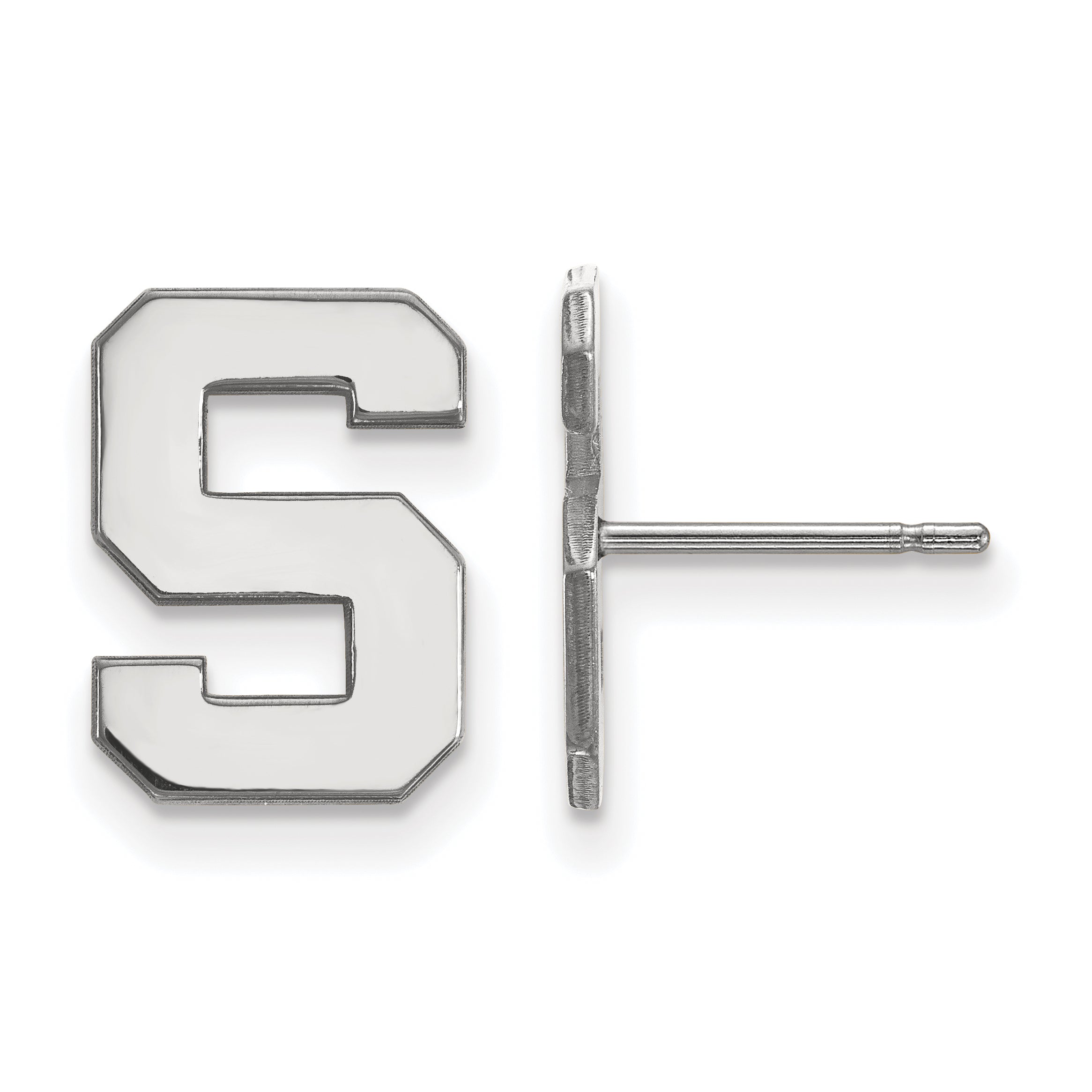 Sterling Silver Rhodium Plated Logoart Michigan State University Letter S Small Post Earrings
