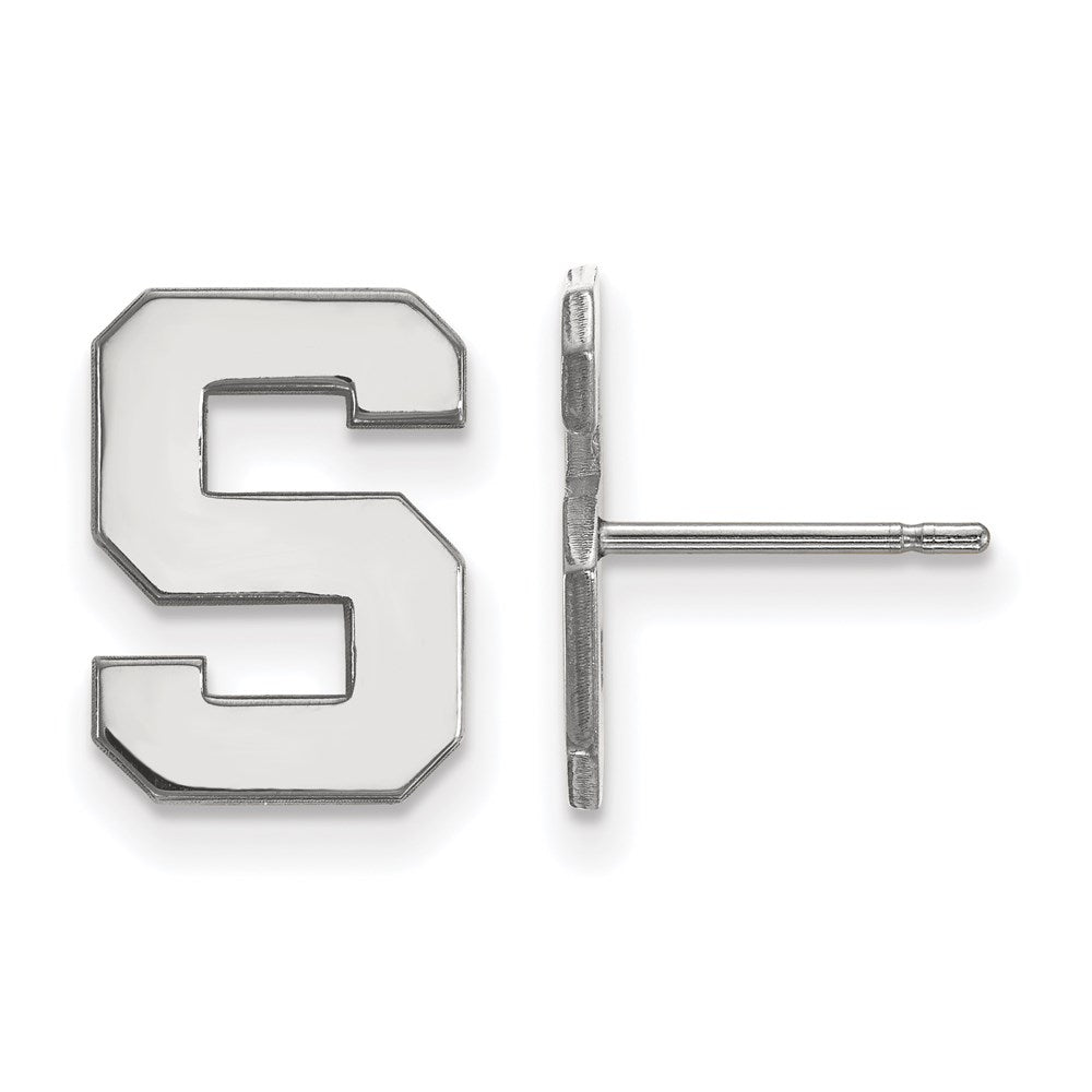10K White Gold Logoart Michigan State University Letter S Small Post Earrings
