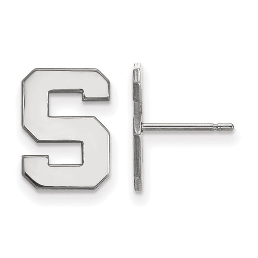 10K White Gold Logoart Michigan State University Letter S Small Post Earrings