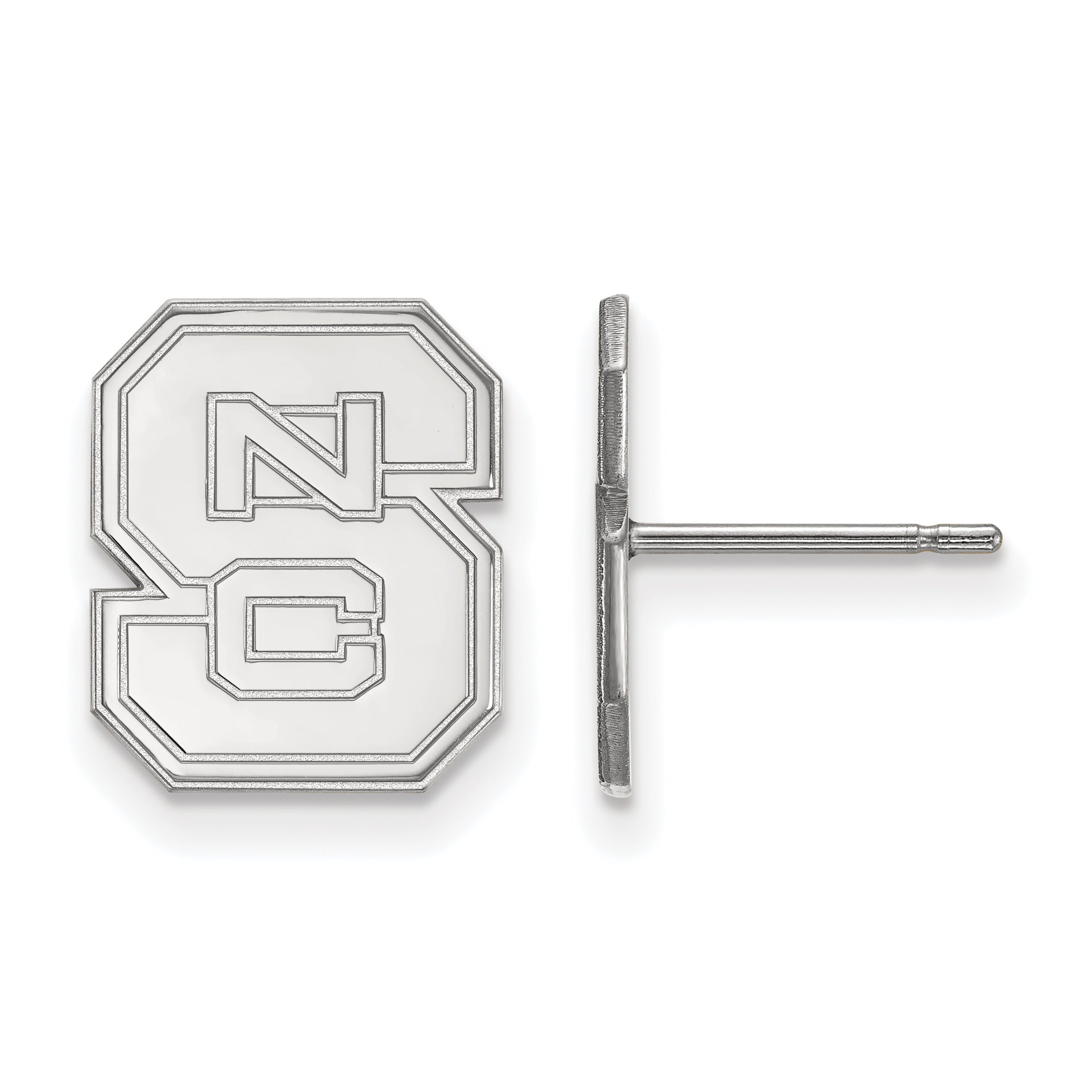 Sterling Silver Rhodium Plated Logoart North Carolina State University N C S Small Post Earrings