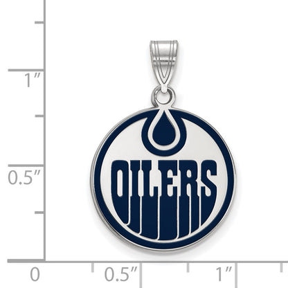Sterling Silver Rhodium Plated Nhl Logoart Edmonton Oilers Large Enameled Pendant