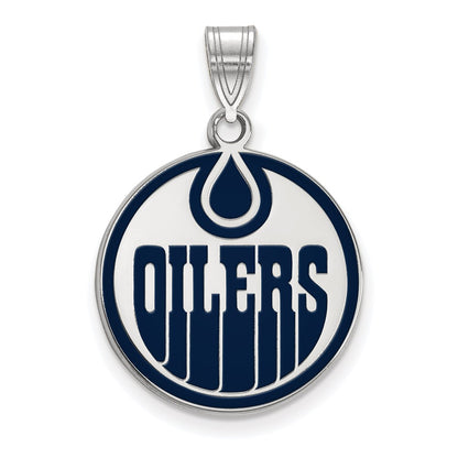 Sterling Silver Rhodium Plated Nhl Logoart Edmonton Oilers Large Enameled Pendant