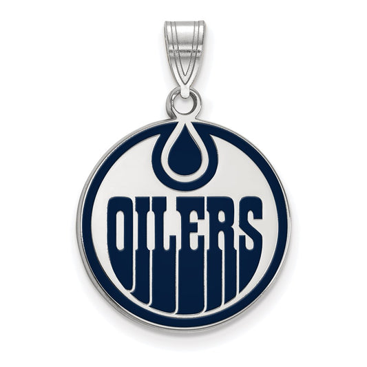 Sterling Silver Rhodium Plated Nhl Logoart Edmonton Oilers Large Enameled Pendant
