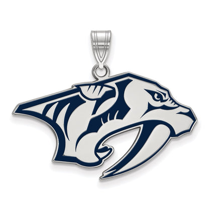 Sterling Silver Rhodium Plated Nhl Logoart Nashville Predators Large Enameled Pendant