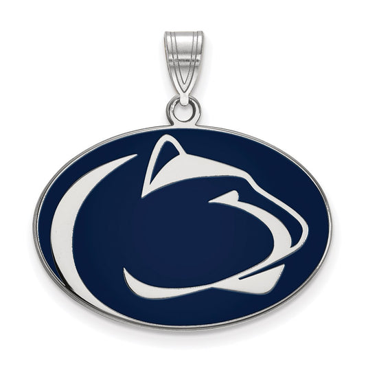 Sterling Silver Rhodium Plated Logoart Penn State University Lion Large Enameled Pendant
