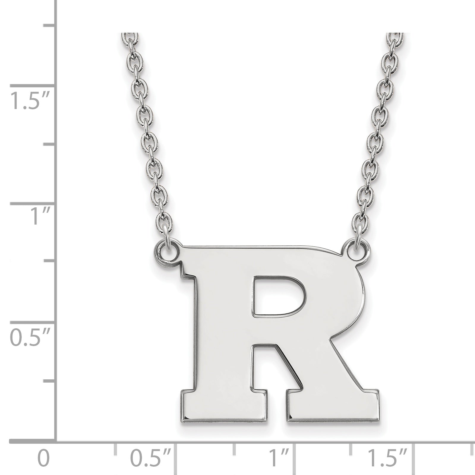 Sterling Silver Rhodium Plated Logoart Rutgers University Letter R Large Pendant 18 Inch Necklace