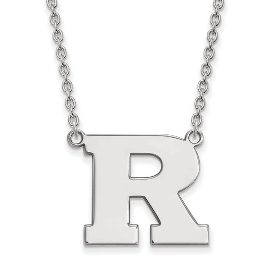 Sterling Silver Rhodium Plated Logoart Rutgers University Letter R Large Pendant 18 Inch Necklace