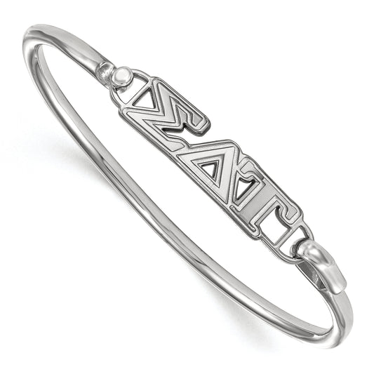 Sterling Silver S. Rh Plated Logoart Sigma Delta Tau Small Hook And Clasp Bangle