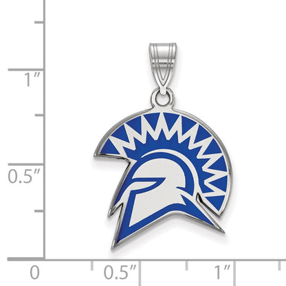 Sterling Silver Rhodium Plated Logoart San Jose State University Spartan Large Enameled Pendant