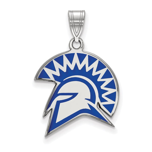 Sterling Silver Rhodium Plated Logoart San Jose State University Spartan Large Enameled Pendant