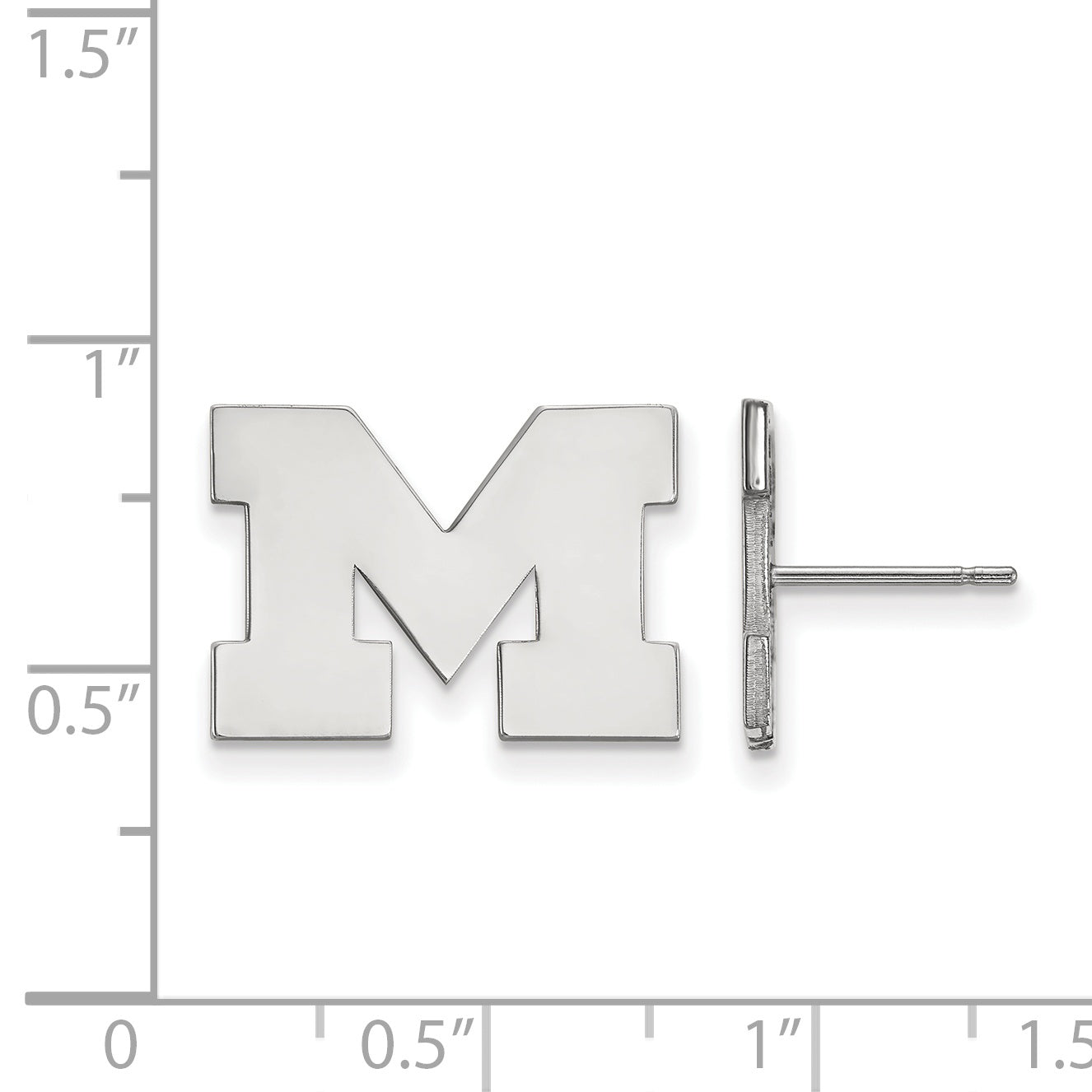 Sterling Silver Rhodium Plated Logoart University Of Michigan Letter M Small Post Earrings
