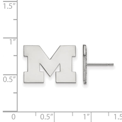 Sterling Silver Rhodium Plated Logoart University Of Michigan Letter M Small Post Earrings