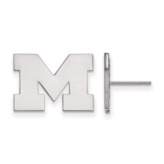 10K White Gold Logoart University Of Michigan Letter M Small Post Earrings
