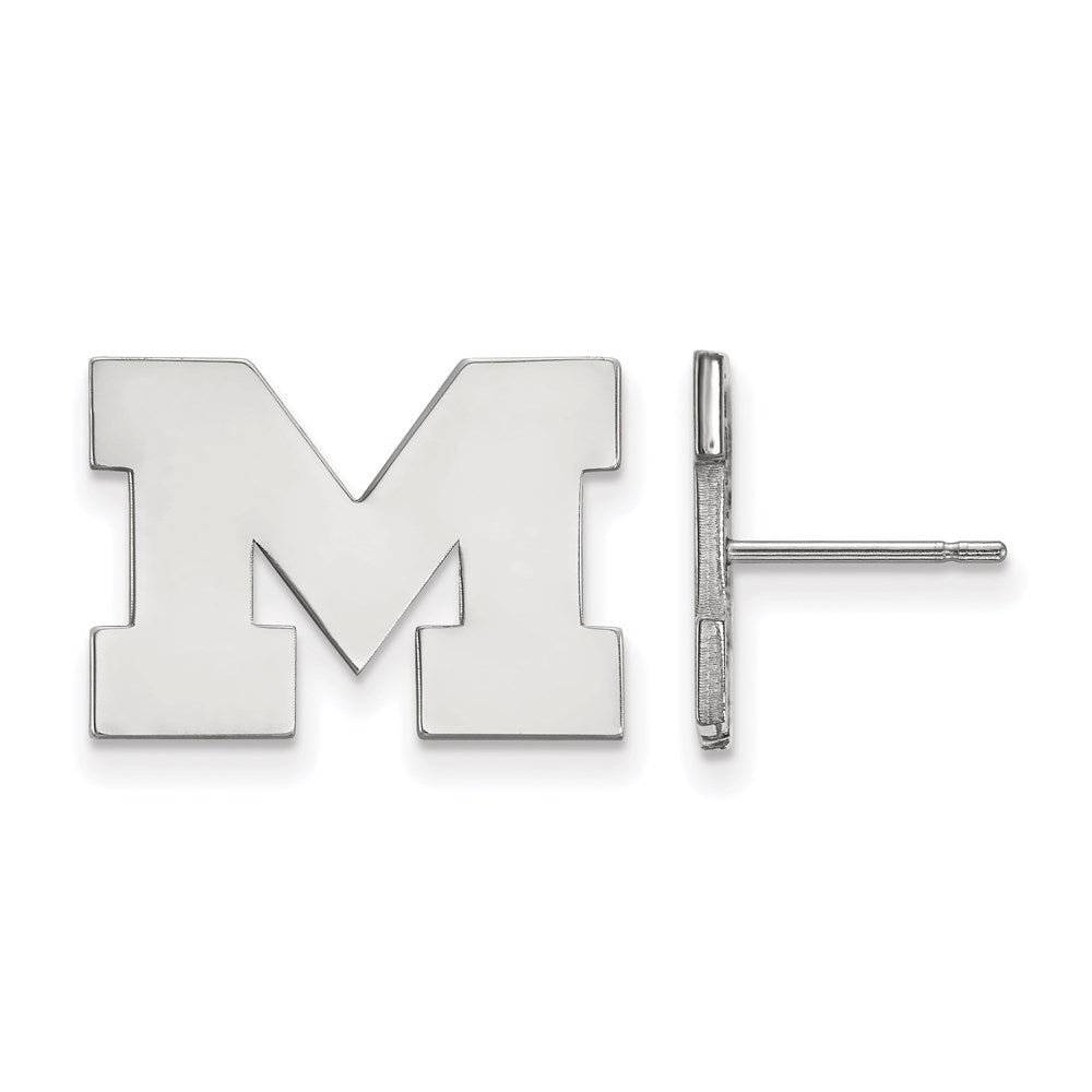 14K White Gold Logoart University Of Michigan Letter M Small Post Earrings